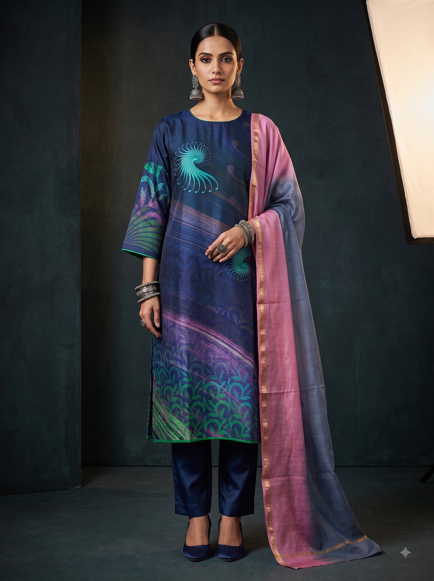 Semi Stitched Chanderi Casual Suitset