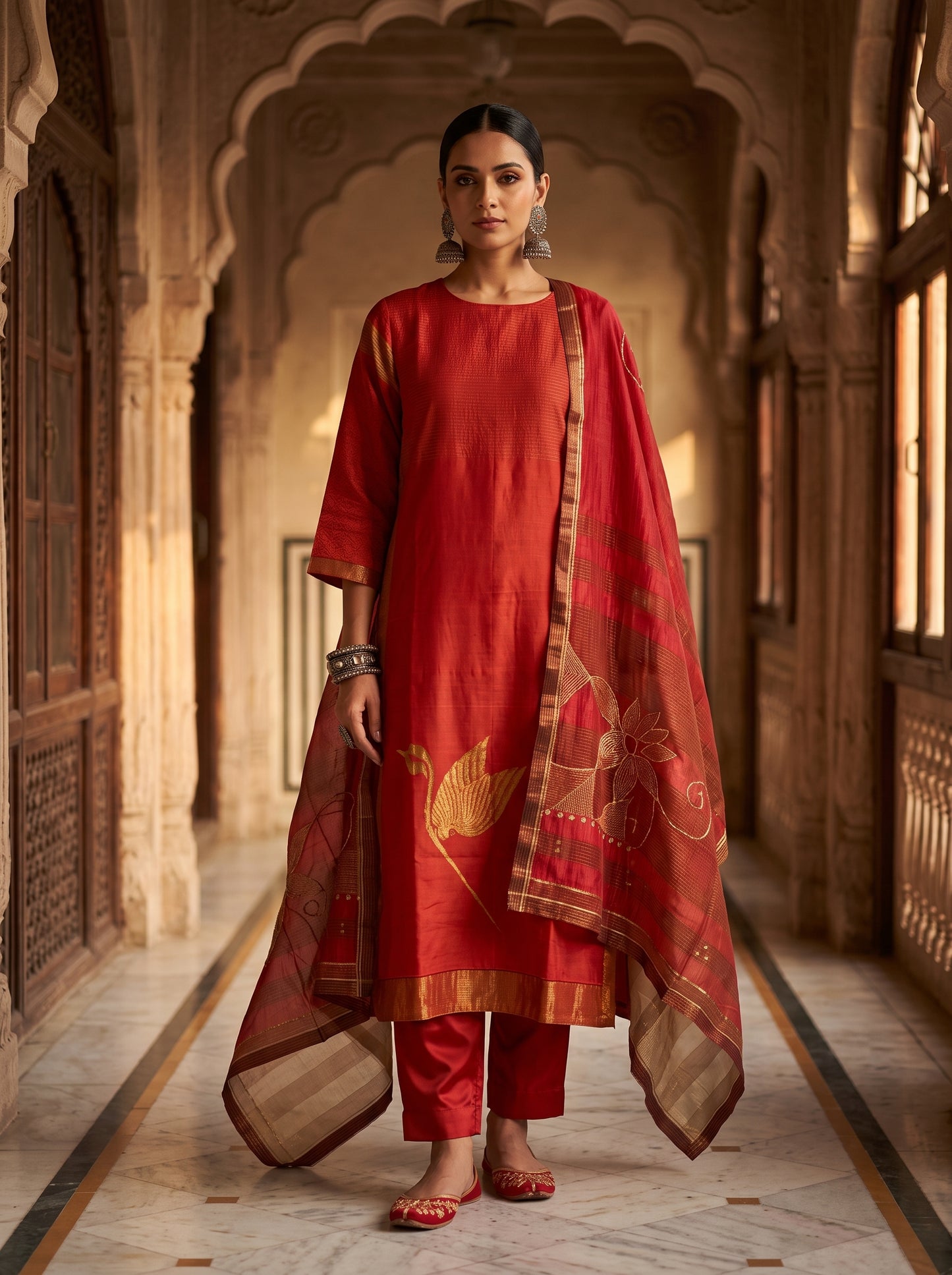 Semi Stitched Chanderi Formal Suitset
