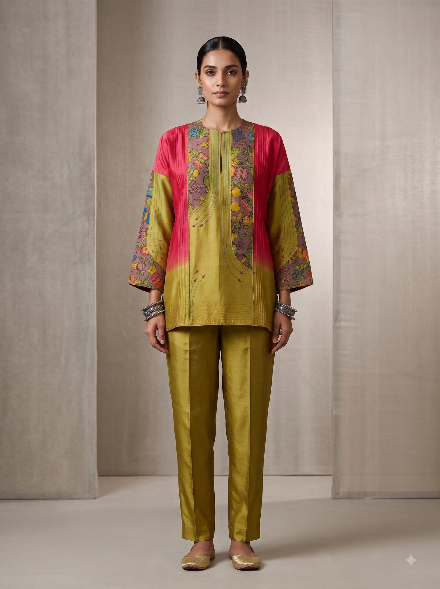 Semi Stitched Chanderi Kalamkari Short Tunic