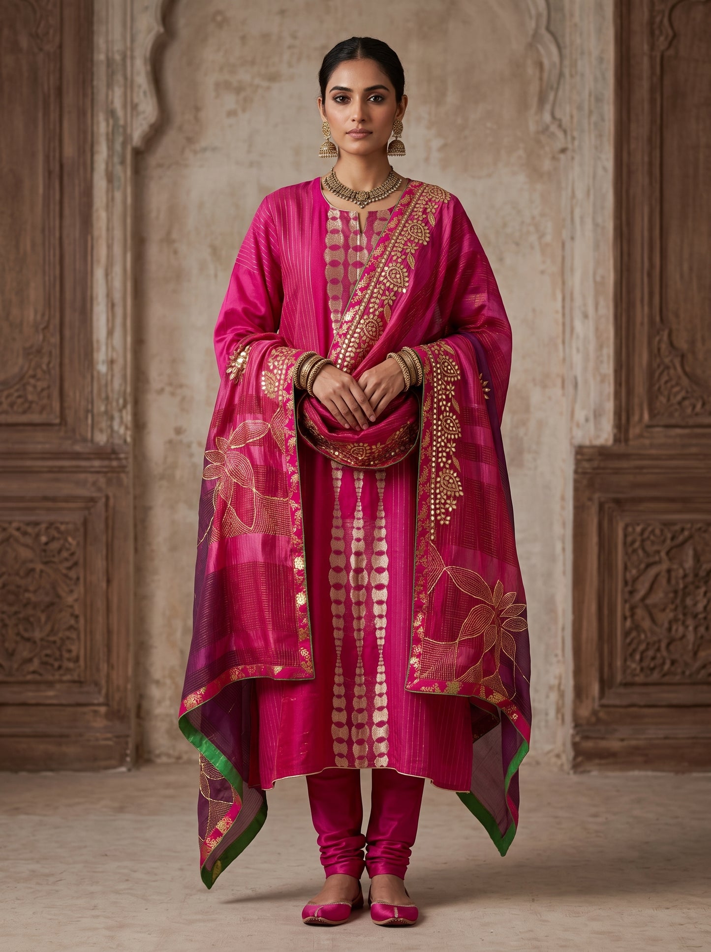 Semi Stitched Chanderi Formal Suitset