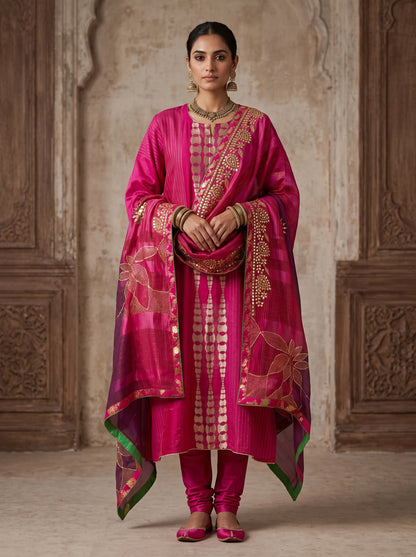 Semi Stitched Chanderi Formal Suitset