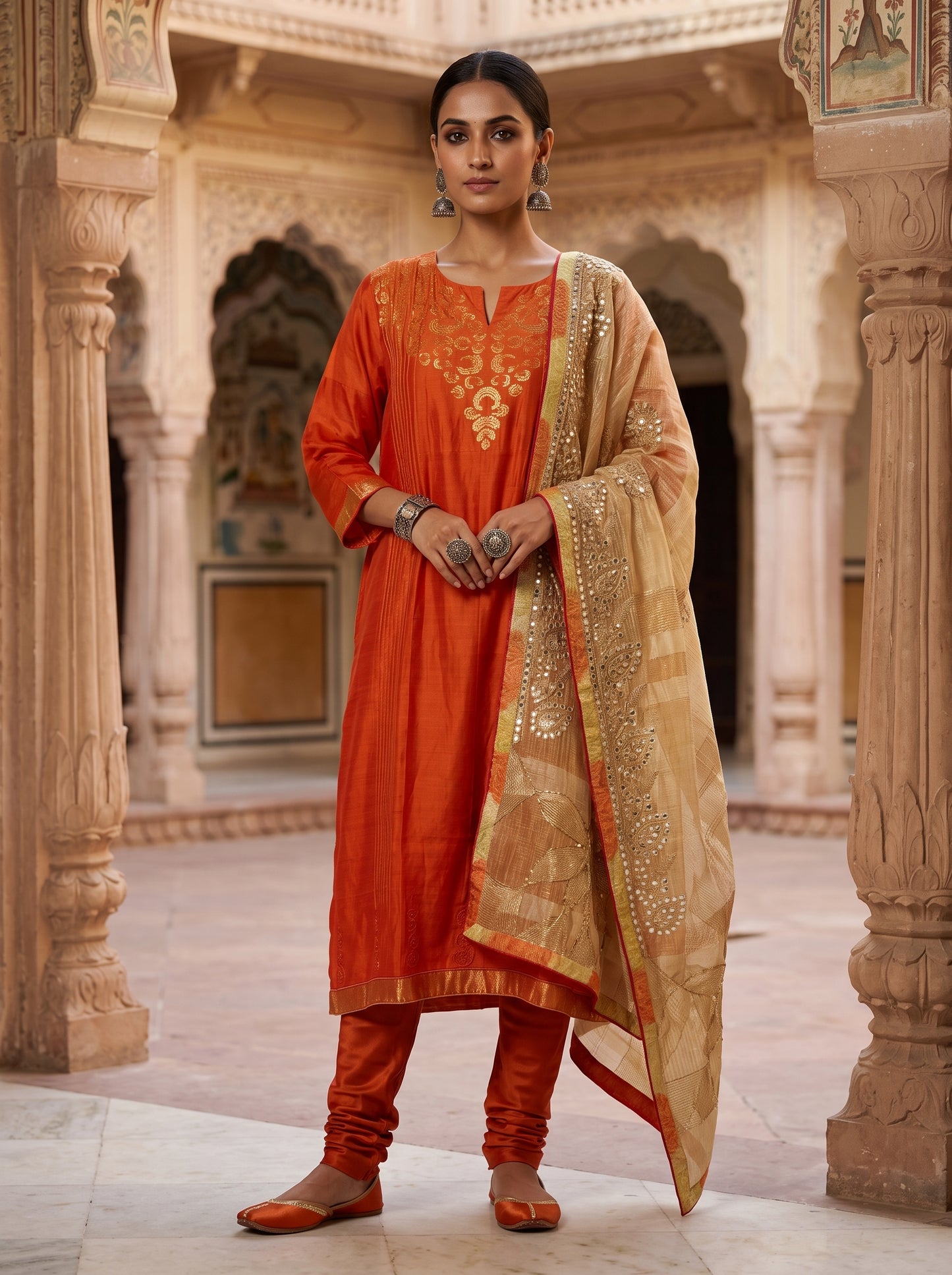 Semi Stitched Chanderi Formal Suitset