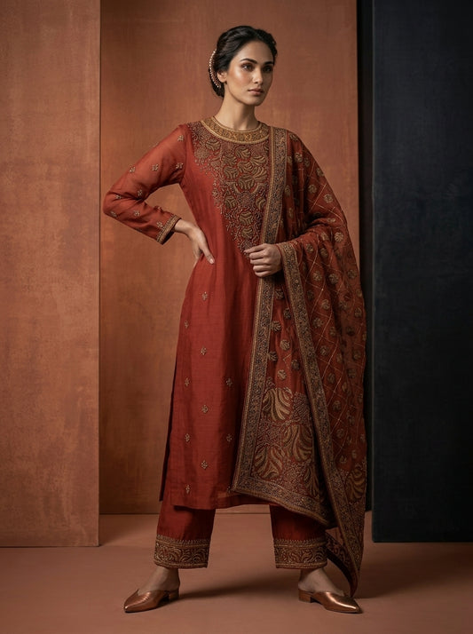 Customised Chanderi Embroidered set
