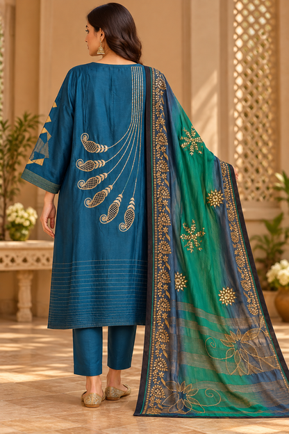 Semi Stitched Chanderi Formal Suitset