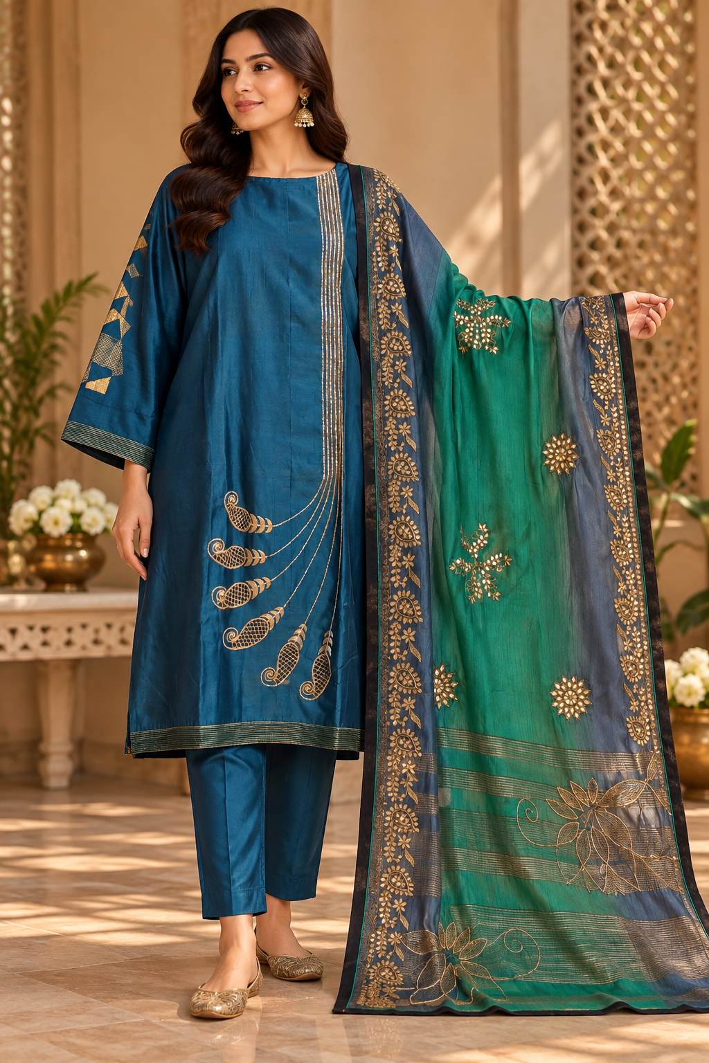Semi Stitched Chanderi Formal Suitset