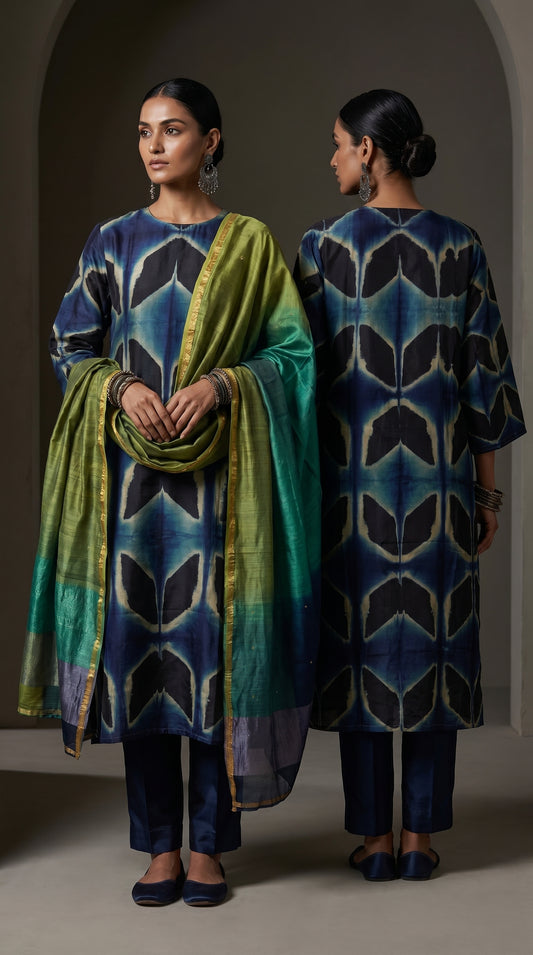 Semi Stitched Chanderi Suitset
