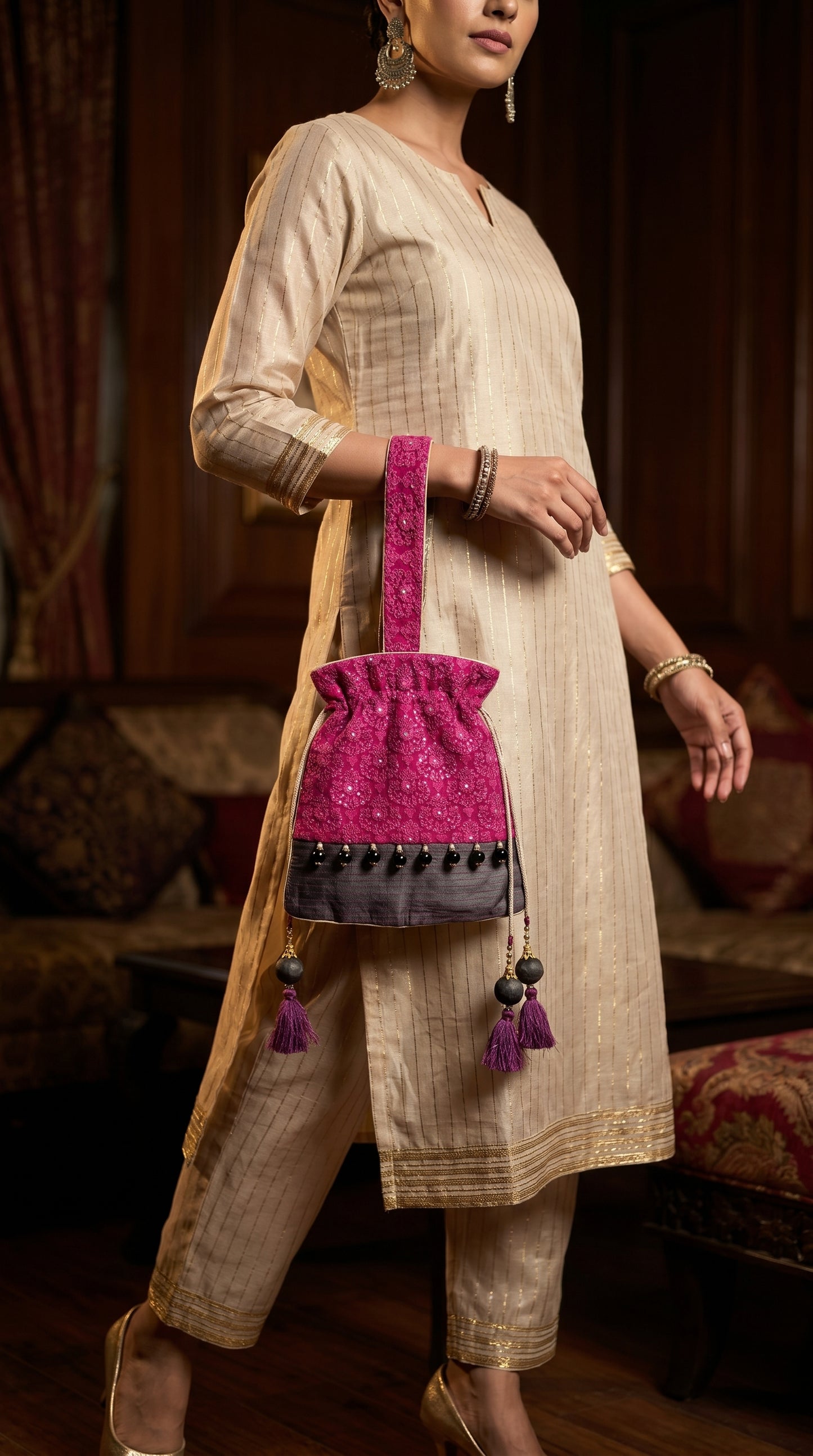 Ayaan Emerald Gold Embroidered Festive Potli