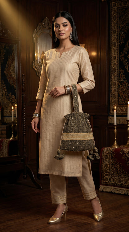 Ayaan Emerald Gold Embroidered Festive Potli