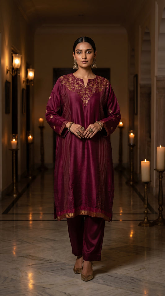 Semi Stitched Chanderi Formal kurta
