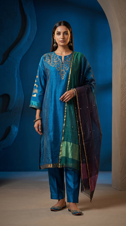 Semi Stitched Chanderi Formal Suitset