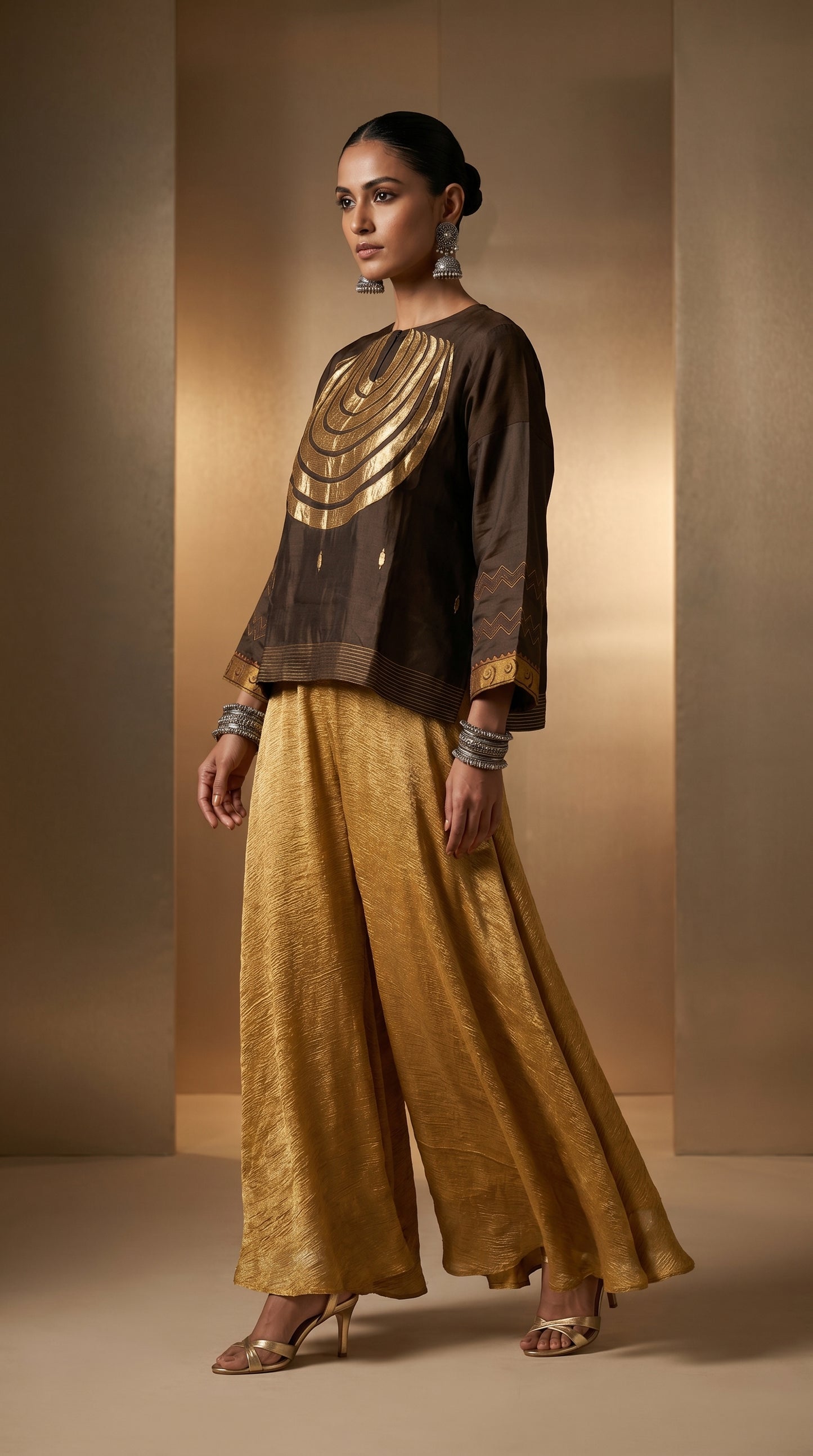 Formal chanderi Embroidered Indowestern set
