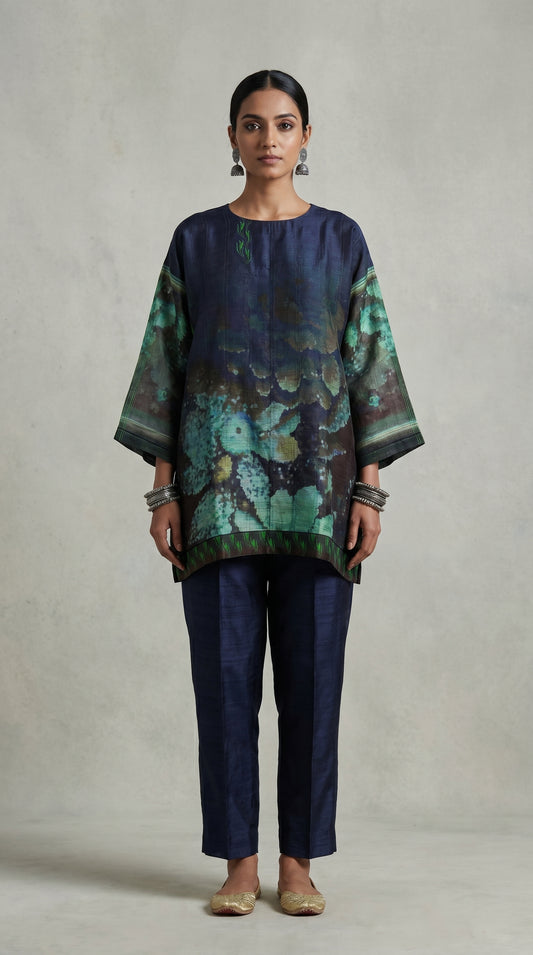 Semi Stitched linen kota silk Digital Printed Short Tunic