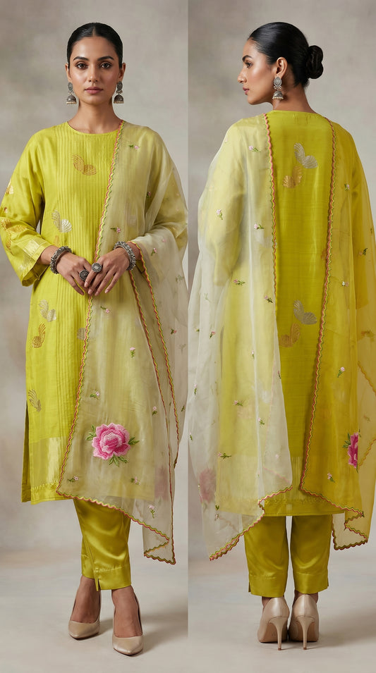 Semi Stitched Chanderi Formal Suitset
