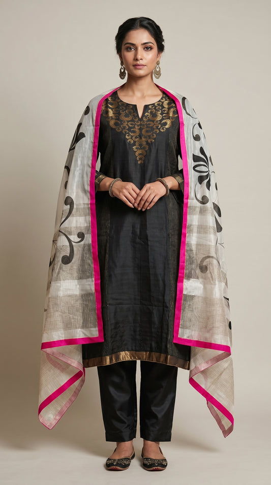 Semi Stitched Chanderi Formal Suitset