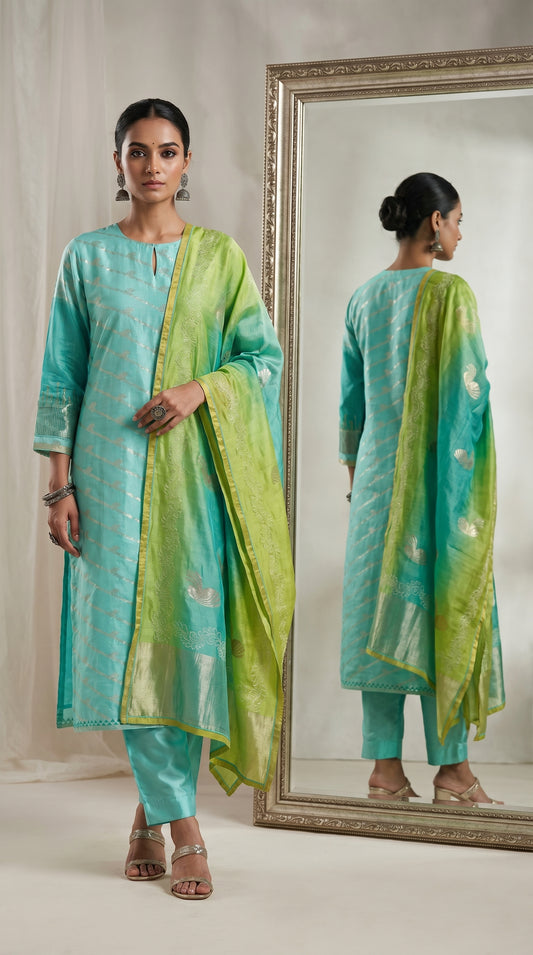 Semi Stitched Chanderi Formal Suitset