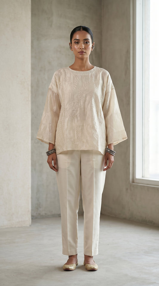 Semi Stitched silk cutwork short tunic