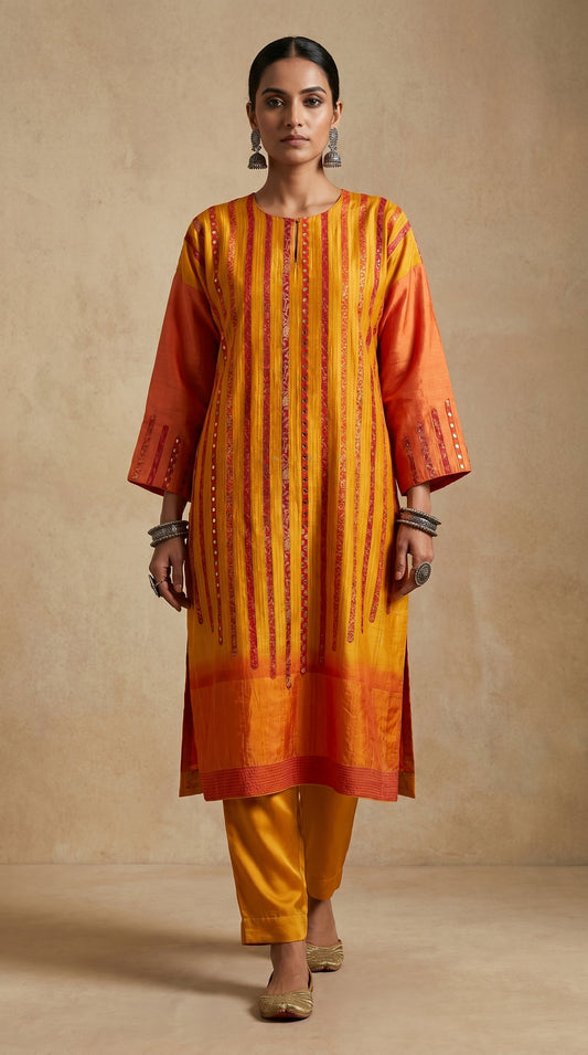 Semi Stitched Formal Chanderi Kurta