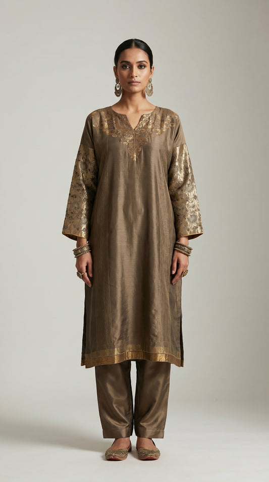 Semi Stitched Formal Chanderi Kurta