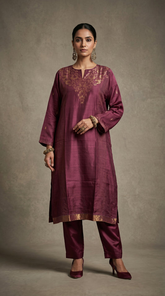 Semi Stitched Formal Chanderi Kurta