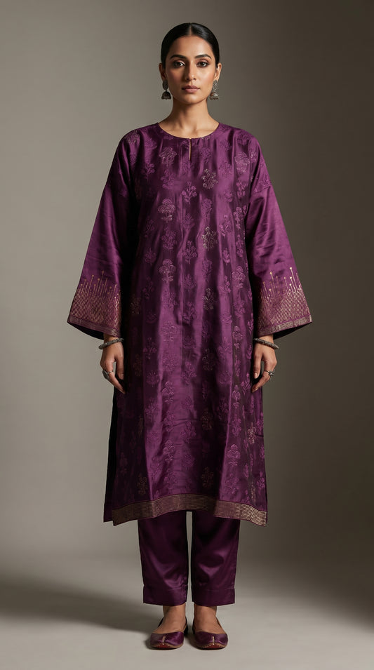 Semi Stitched Formal Chanderi Kurta