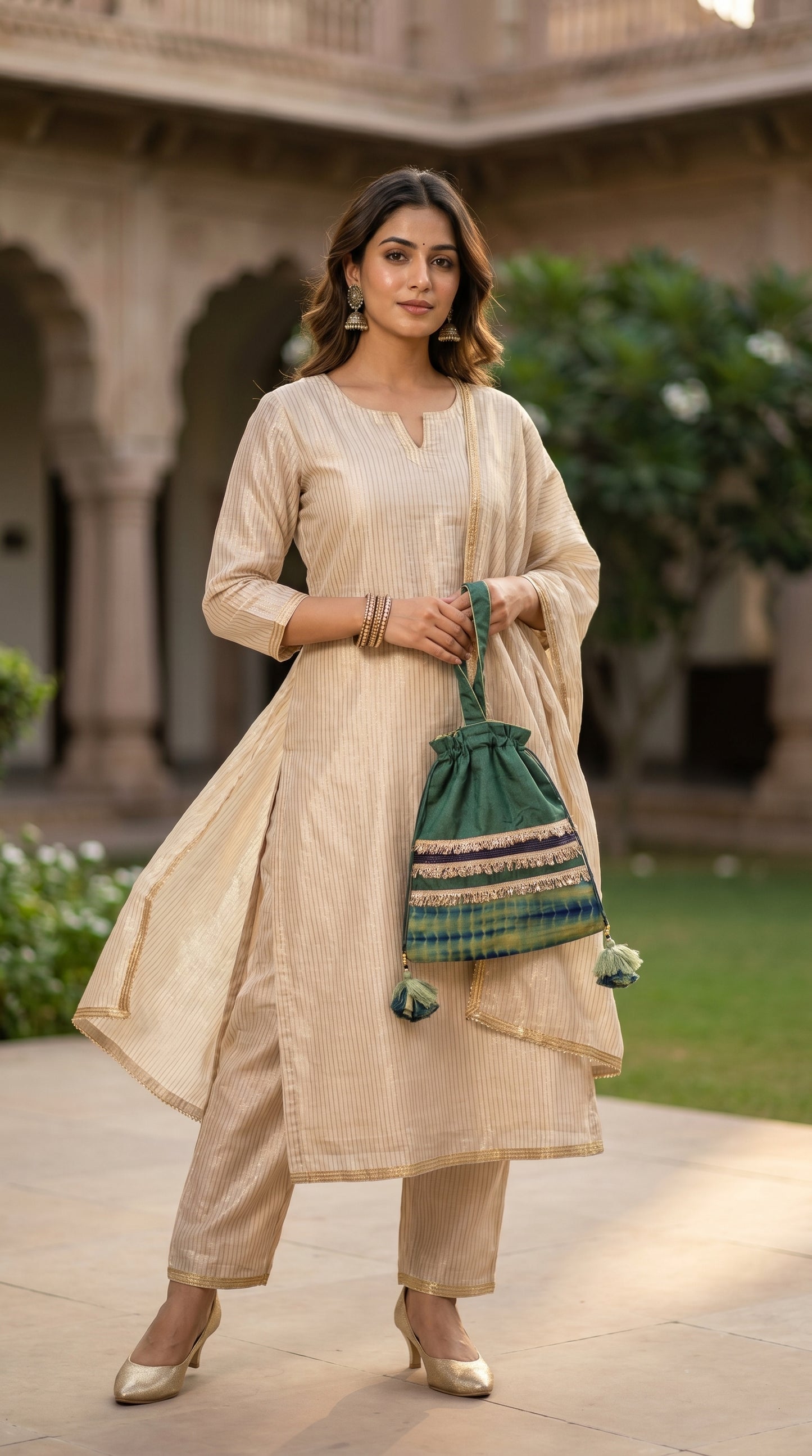 Ayaan Emerald Gold Embroidered Festive Potli