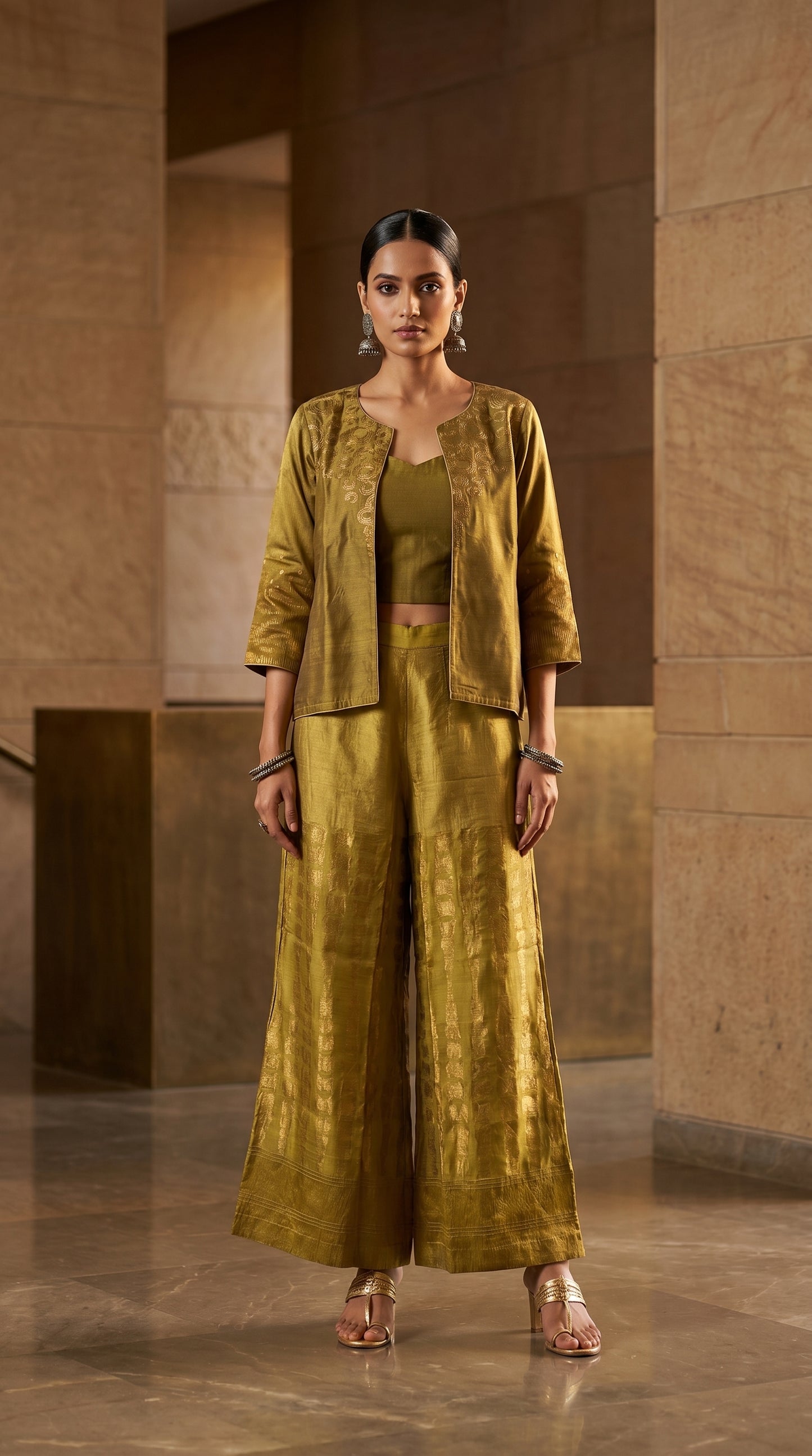Formal chanderi Embroidered Indowestern set