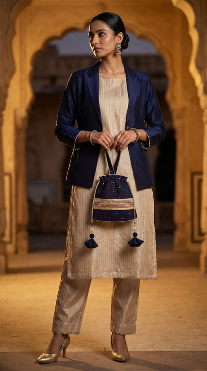 Ayaan Emerald Gold Embroidered Festive Potli
