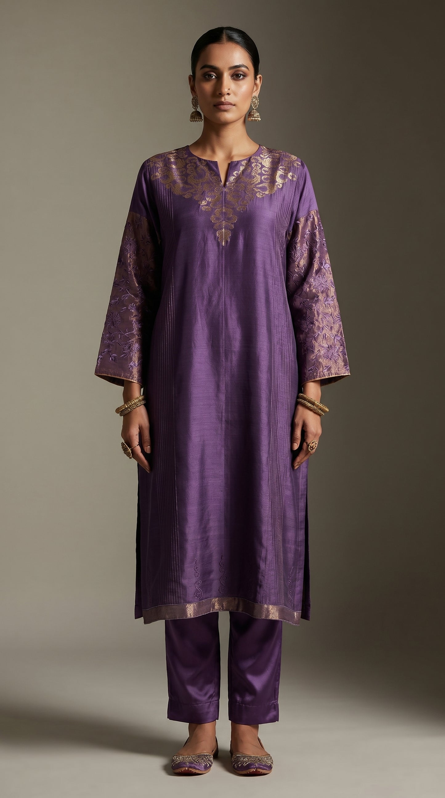 Semi Stitched Formal Chanderi Kurta