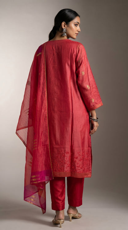 Semi Stitched Chanderi Formal Suitset