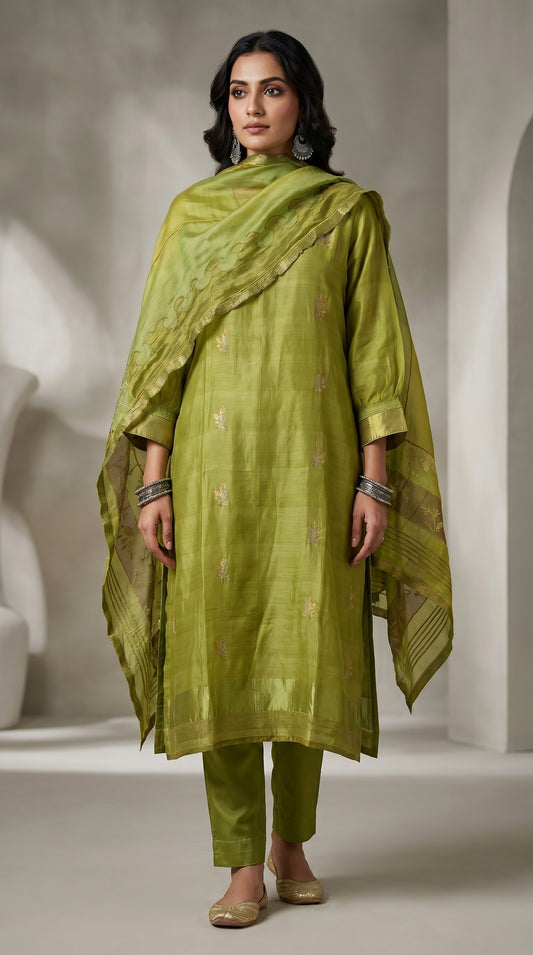Semi Stitched Chanderi Formal Suitset