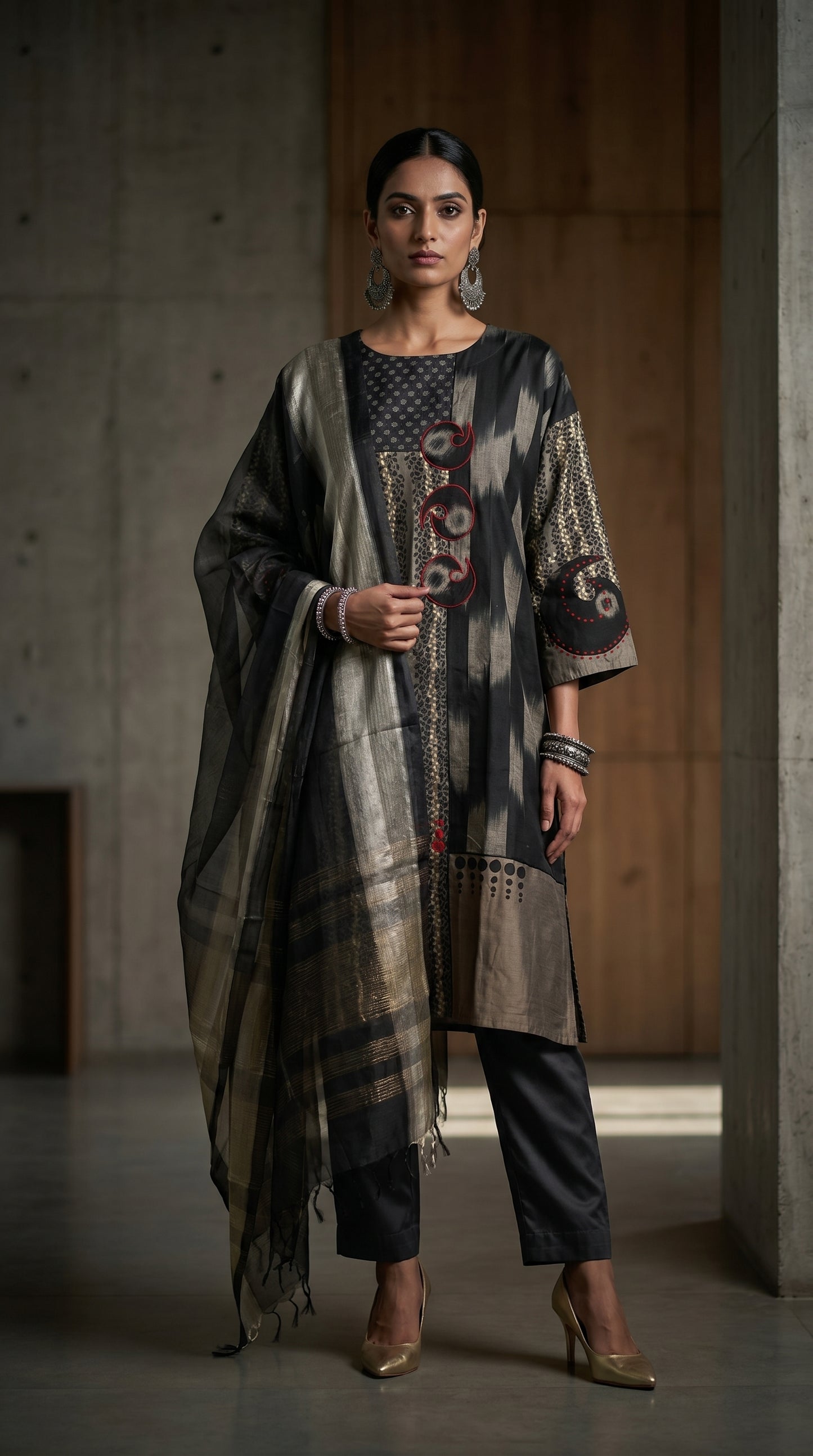 Semi Stitched Chanderi Formal Suitset