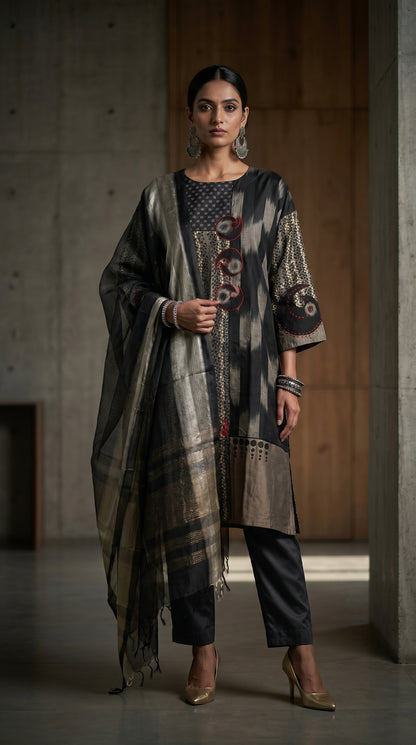Semi Stitched Chanderi Formal Suitset
