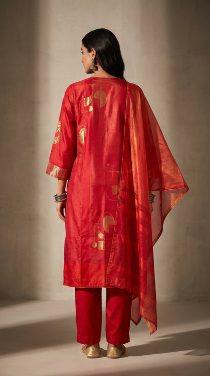 Semi Stitched Chanderi Formal Suitset