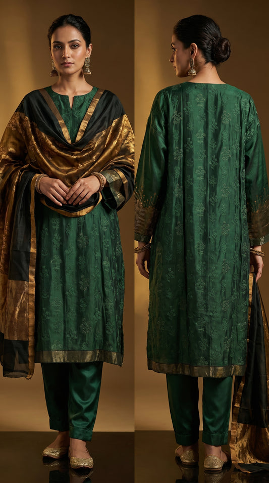 Semi Stitched Chanderi Formal Suitset