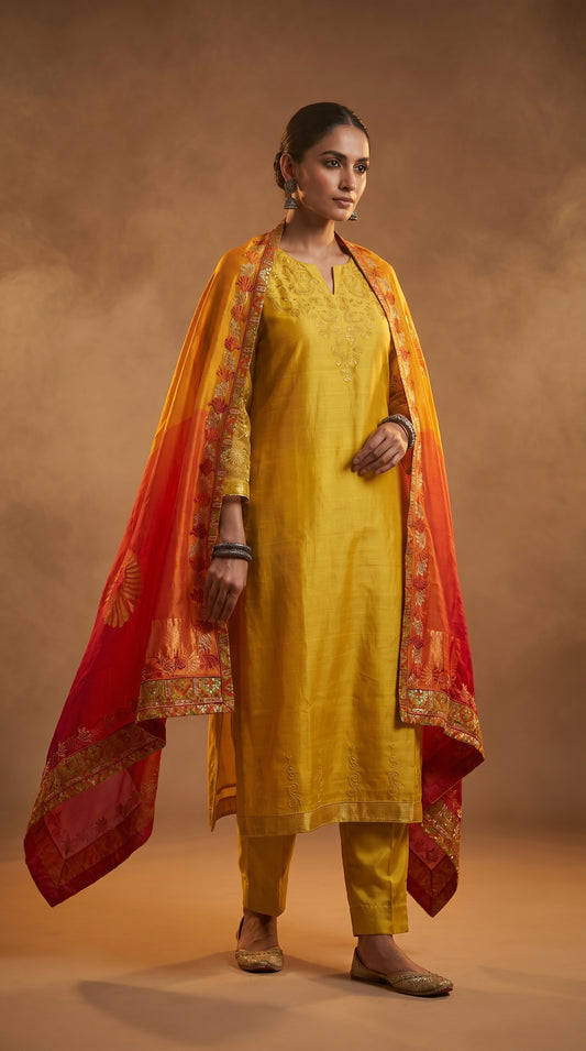 Semi Stitched Chanderi Formal Suitset