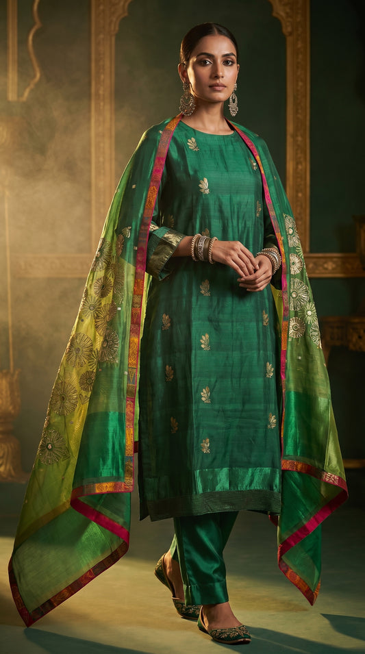 Semi Stitched Chanderi Formal Suitset