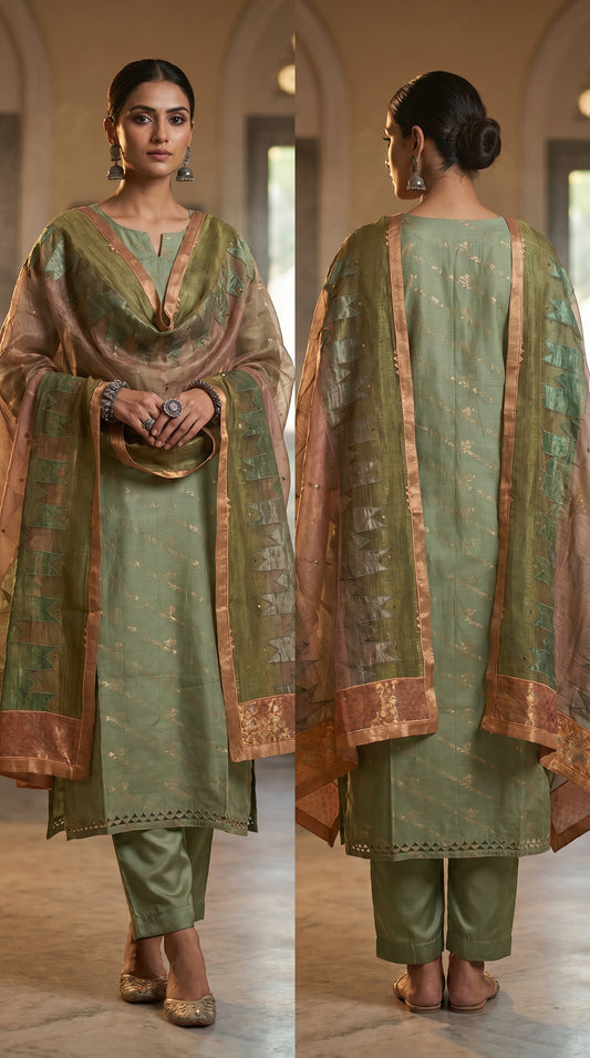 Semi Stitched Chanderi Formal Suitset