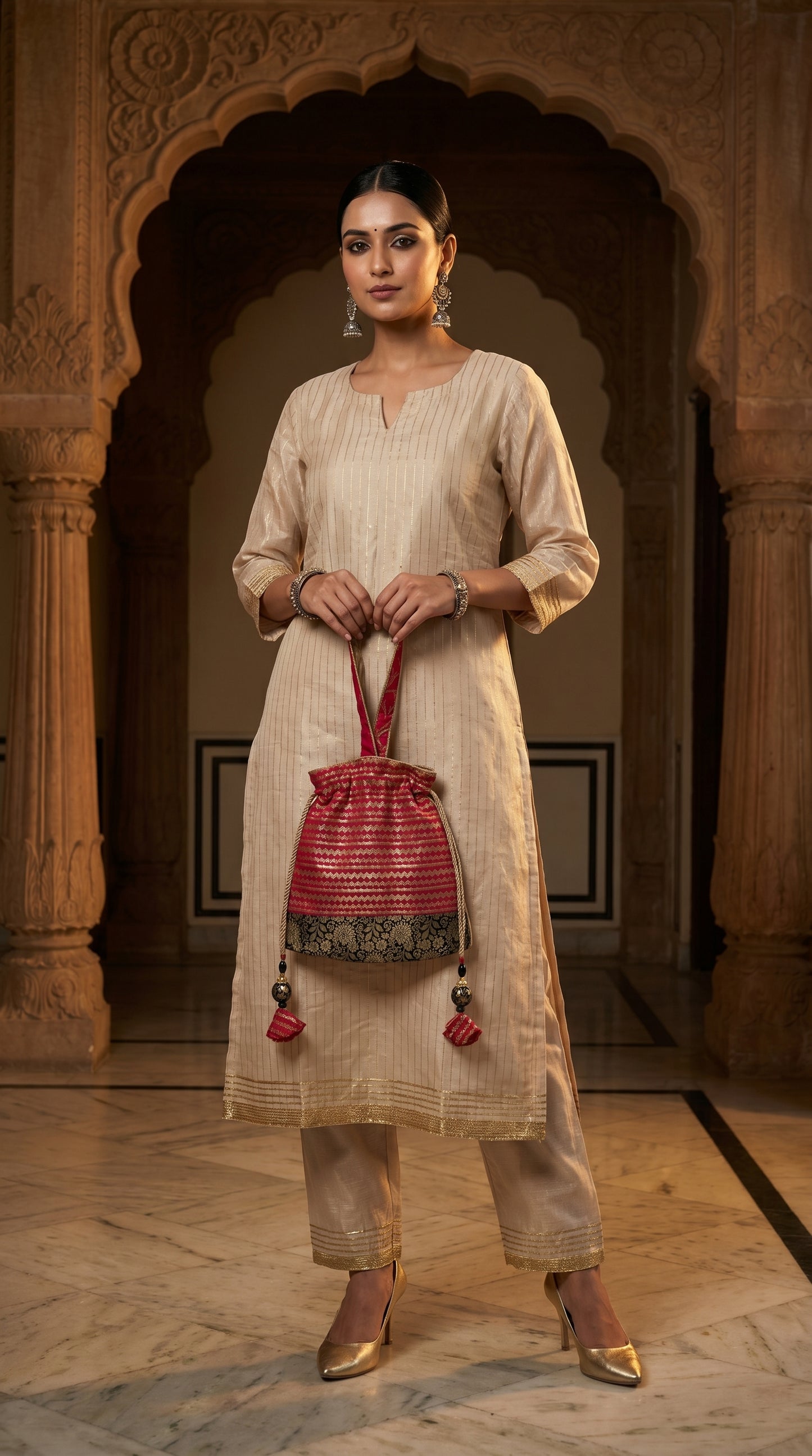 Ayaan Emerald Gold Embroidered Festive Potli