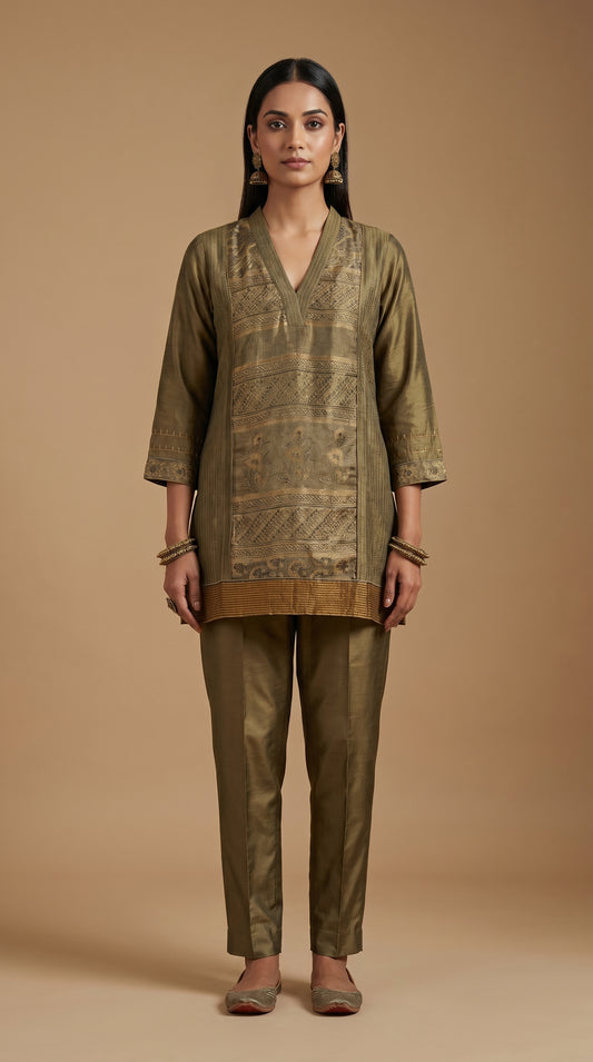 Stitched Chanderi  Tunic ready size 42