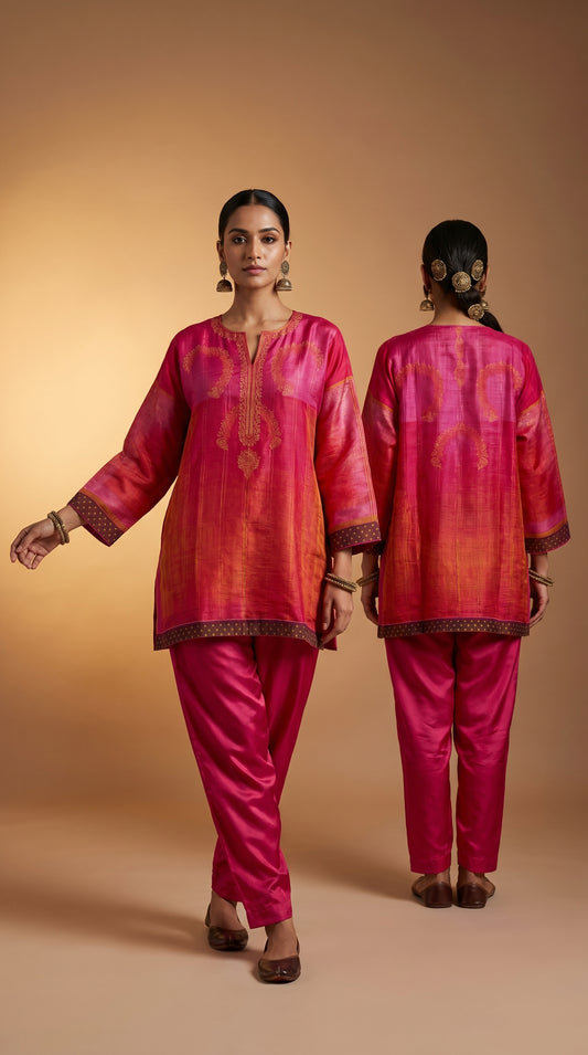 Semistitched Silk Linen Kota Digital Printed Short Tunic