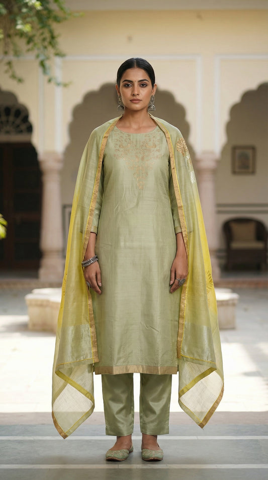 Semi Stitched Formal chanderi Suitset