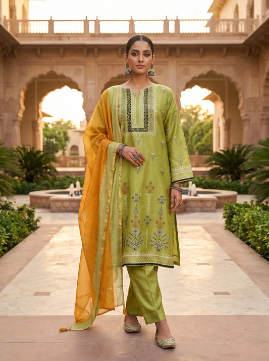 Semi Stitched Chanderi Casual suitset