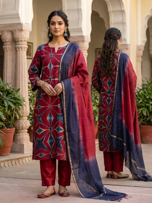 Semi Stitched Chanderi Casual suitset