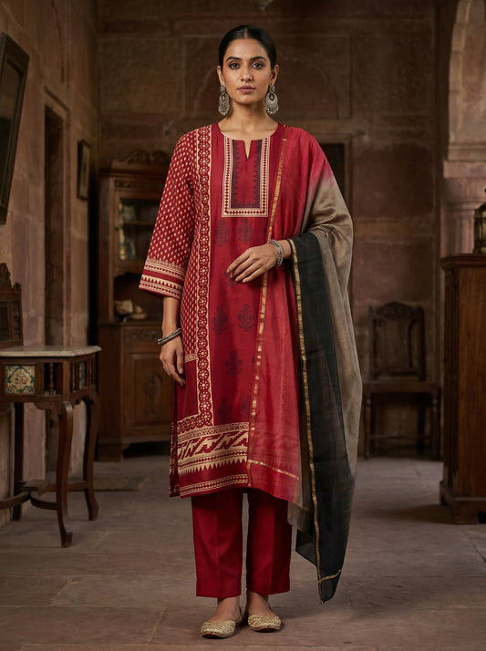 Semi Stitched Cotton Casual Suitset