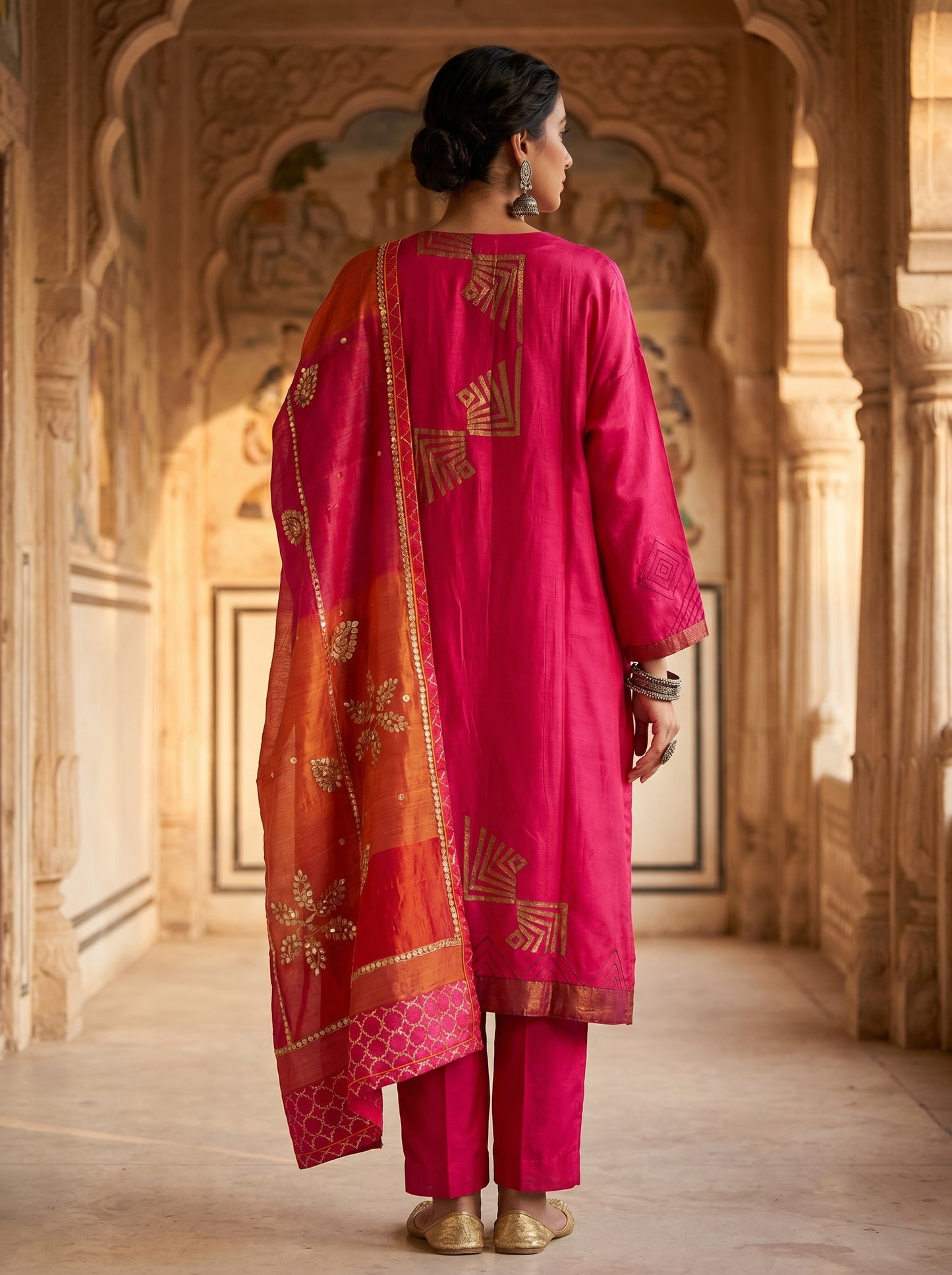 Semi Stitched Chanderi Formal Suitset