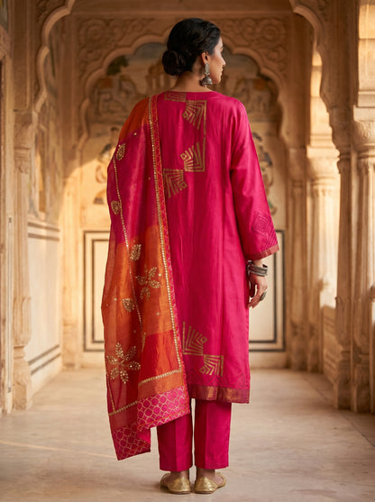 Semi Stitched Chanderi Formal Suitset