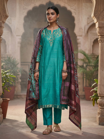 Semi Stitched Chanderi Formal Suitset