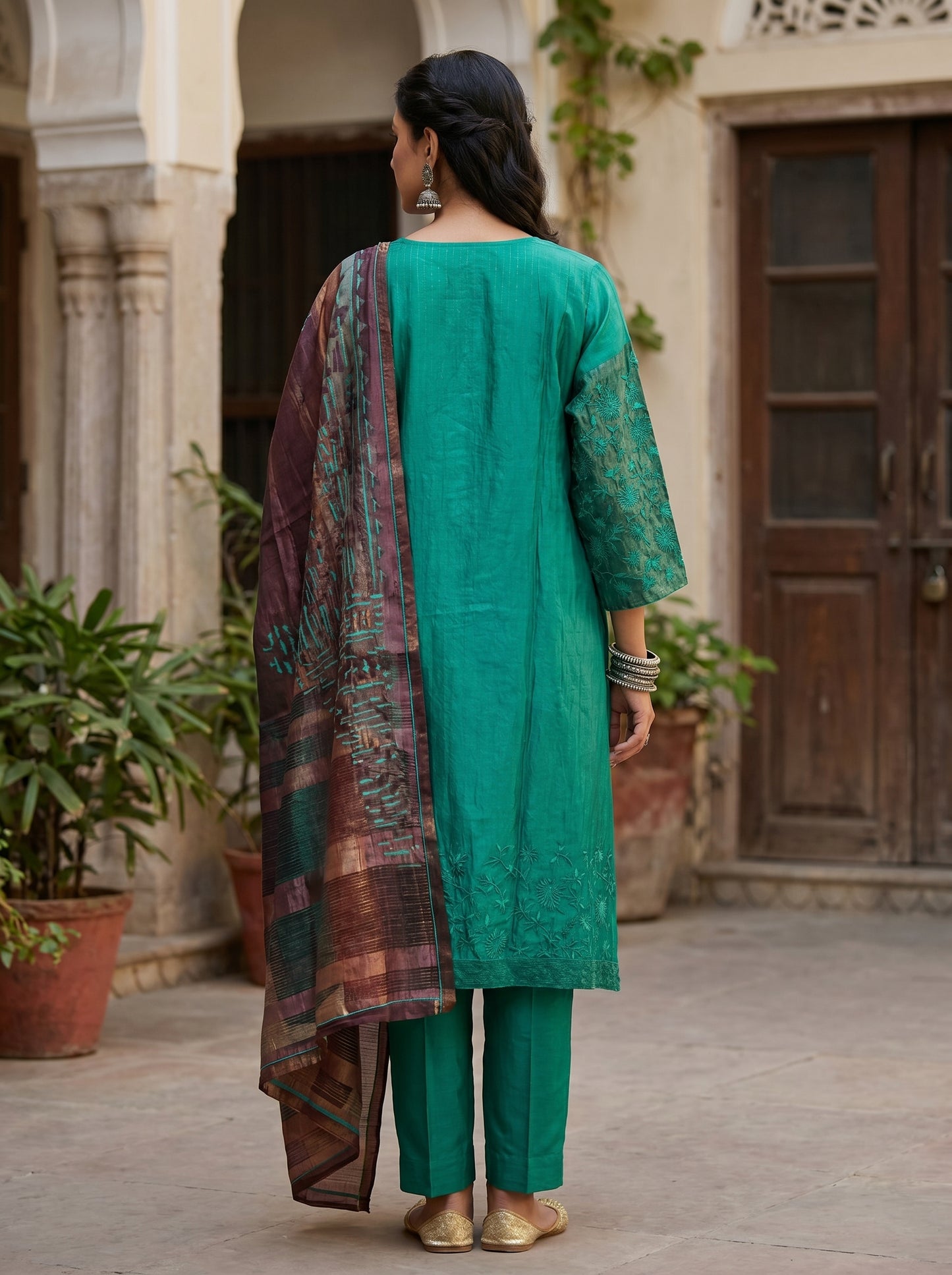Semi Stitched Chanderi Formal Suitset
