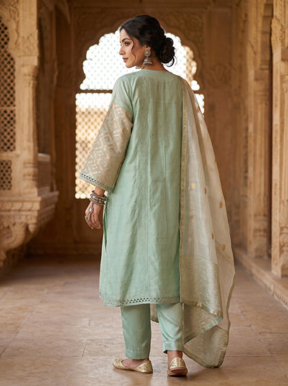 Semi Stitched Chanderi Formal Suitset