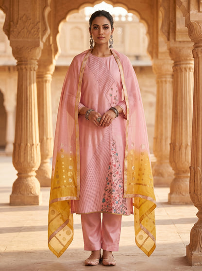 Semi Stitched Chanderi Formal Suitset